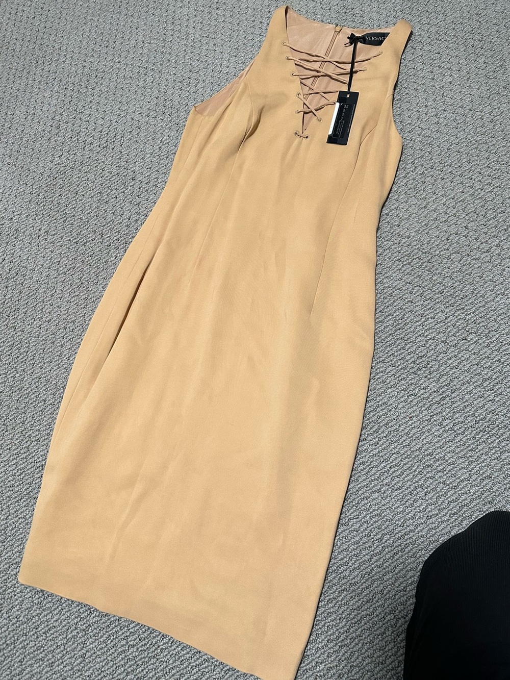 Versace Nude Lace Front Midi Dress